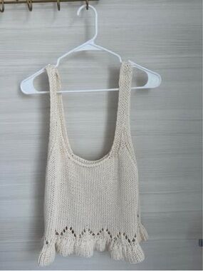 ba&sh Cream Knit Crochet-Edge Tank